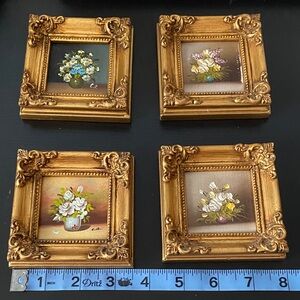 Elegant Gold Framed Floral Art Set